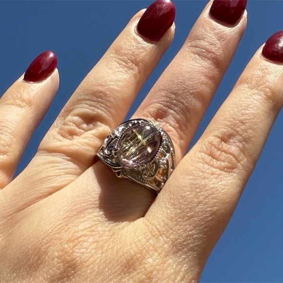 Michael Valitutti Vintage 925 Sterling Silver Rutilated Quartz Statement Ring 8 - Picture 7 of 7